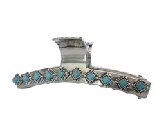 Long shiny turquoise blue stone silver boho design metal hair claw clip