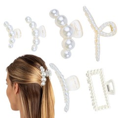 6 PCS Large Pearl Hair Claw Clips Medium 1 Count (Pack of 6), white