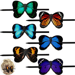 Jutom 6 Pcs Colorful Hair Barrettes with Butterfly Faux Leather Clips, Wood