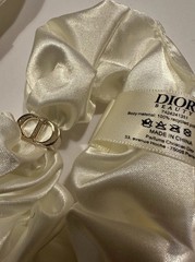 DIOR Beauty White Satin Logo Scrunchie 100% Recycled Polyester Women’s Designer