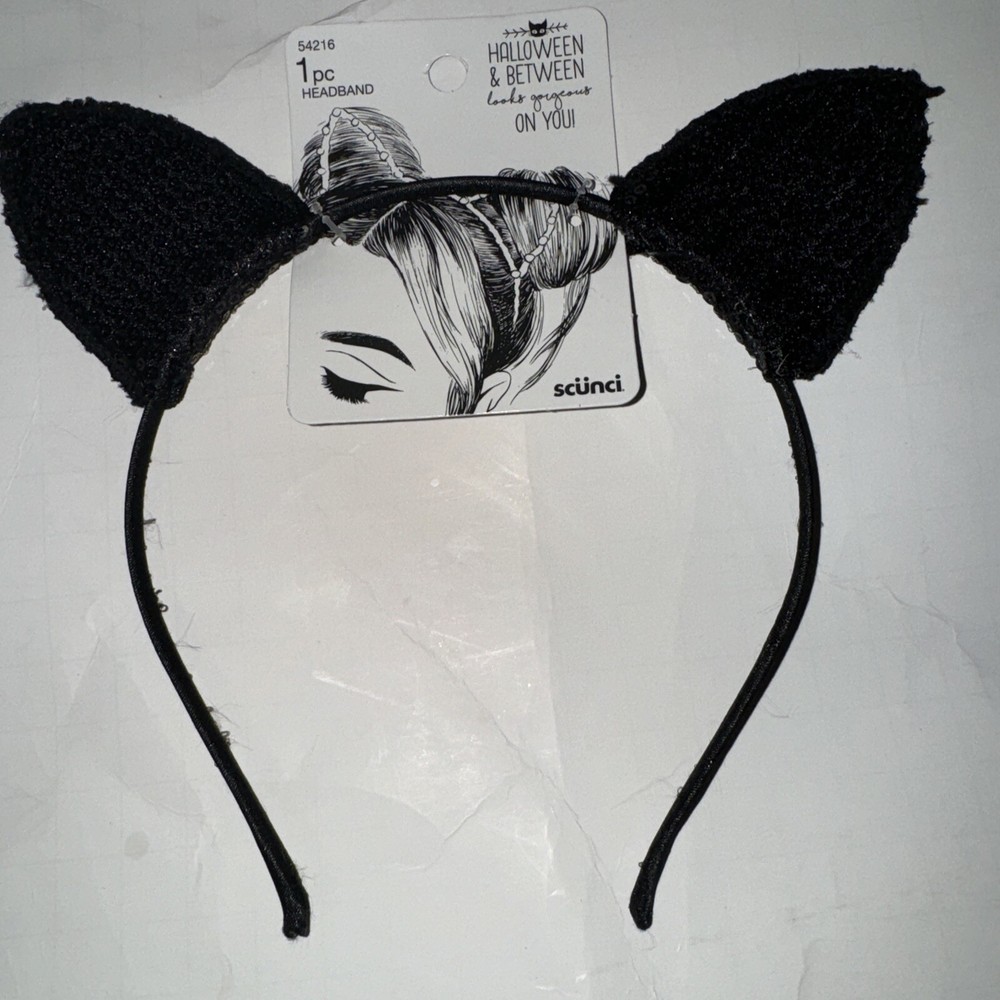 Scunci Cat Ear Headband Black Sequin Halloween Cosplay Black Cat Headband