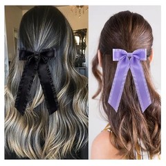 4PCS Ruffle Layered Hair Bows Alligator Clips Big Bowknot Black/Purple/White