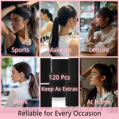120PCS Black Hair Ties for Thick Hair – Seamless No Damage Elastic Ponytail H…
