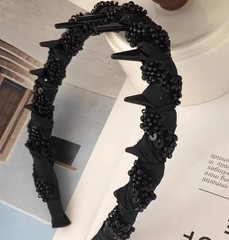 Black Beaded Decorative Headband for Women and Teens