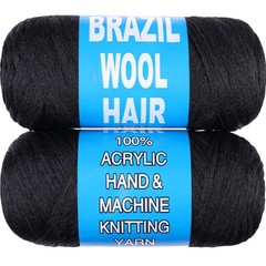 RuiYok 2 Pcs Natural Black Brazilian Wool Hair for Braids Acrylic 2Roll, #1B