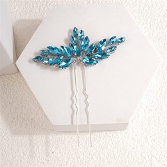 3 PCS Crystal Rhinestone Hair Pins Headband Set Bridal Teardrop Light Blue