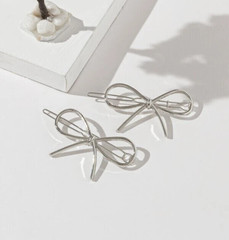 NEW Silver Bow Shaped Metal Hair Clips Bobby Pins Barrettes Set of 2