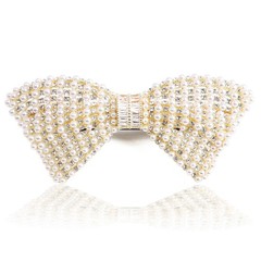 Vintage Pearl Rhinestone Bow Hair Barrette for Women, Studded with Small Cubi…
