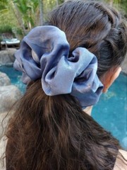 Maya Antonia Luxury Large Oversized Denim-Blue Organza Giant Hair Scrunchie