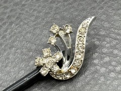 Vintage Rhinestone Silver Tone Black Hair Bun Updo Stick Accessory Prom Formal