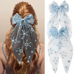 2 Packs Snowflake Hair Bow Clips 1 Count (Pack of 2), Christmas Style H