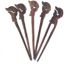 Lot of 10 Hair Sticks Handcrafted Indonesian Dolphin Design Wood Hair Sticks