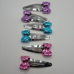 Pink, Purple & Blue Metallic Color Teddy Bear Y2K-inspired Hair Clips