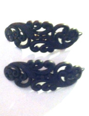 Vintage Set 2 Hair Barettes , Dark Brown, Scrollwork Design, Made In Hong Kong