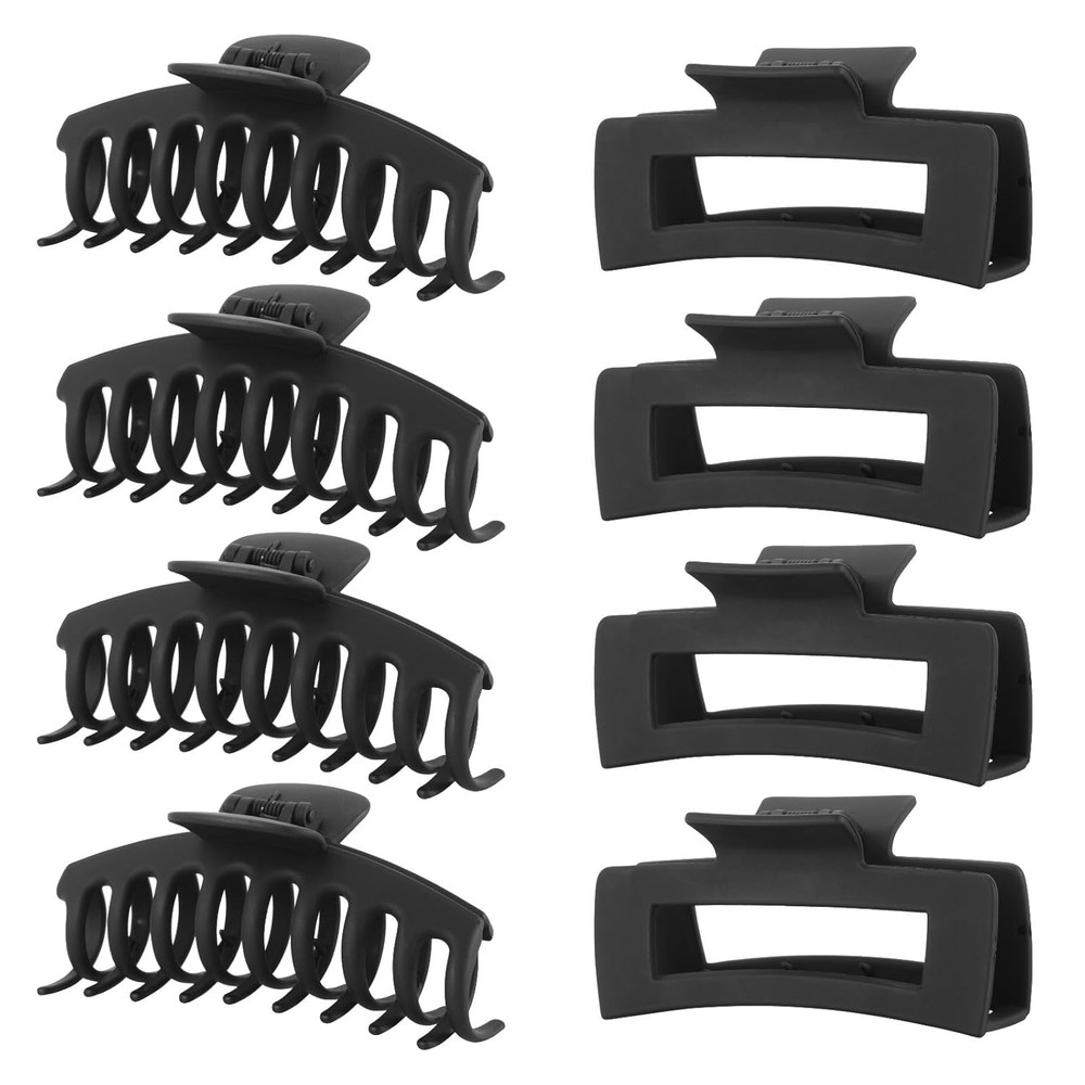 Black Hair Clips for Women -8 Pack 4.3 Inch Large Matte Banana Claw Clips for Wo
