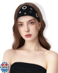 JENSVOIR Grommet Headband for Women, Black Star 23cm Hollow Out E