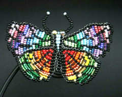 BARRETTE HAND BEADED FRENCH HAIR CLIP BUTTERFLY HAIR ACCESSORY RAINBOW 4″X3″ L