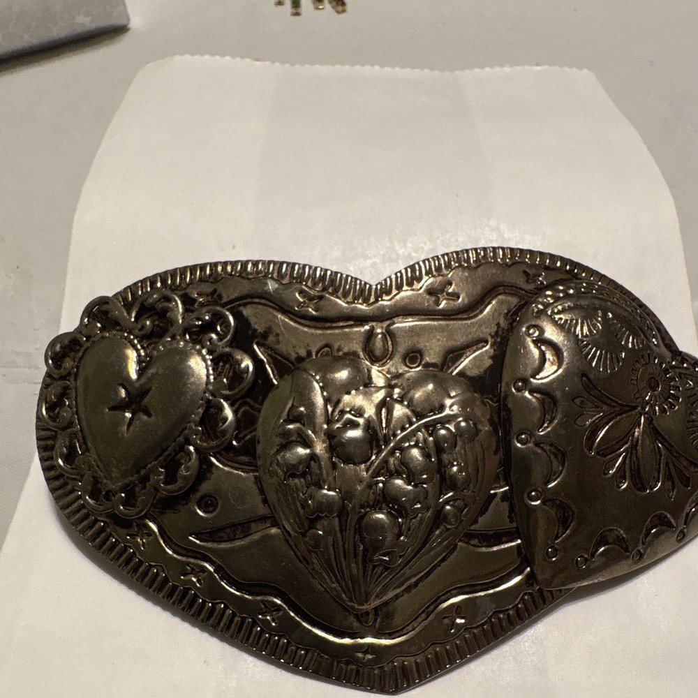 Silver Tone Western Engraved Heart Floral Metal Barrette Clip Hair Accessory
