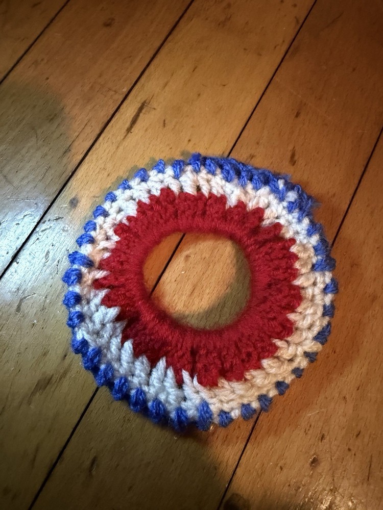 Set of 3 Handmade Crochet Scrunchie Hair Bands Patriotic Red White Blue USA