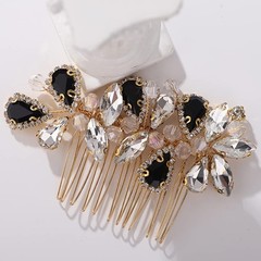 Bridal Hair Comb Rhinestone Teardrop Beaded Hair Pieces Multi-Color Black Gold