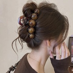 Retro Gradient Hair Claw 11cm Geometric Beaded Shark Clip Women Hair