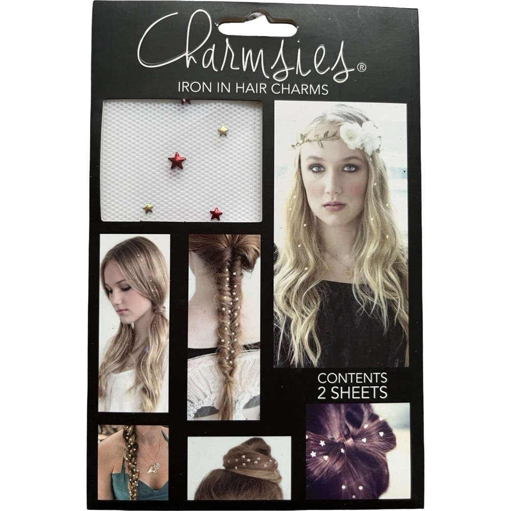 Charmsies Iron In Hair Charms Decor Red Gold Stars – apply with flat iron