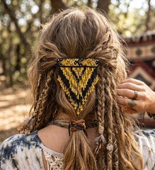 Beaded Boho Hippie Barrette With Fringe & French Clip Closure Guatemalan Artisan