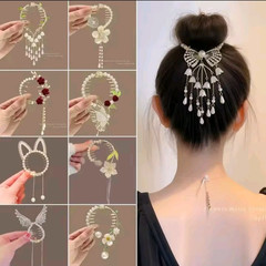 Flower Pearl Tassel Hair Clip Rhinestone Butterfly Bun Holder Women Hair Pin