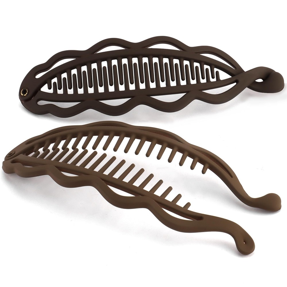 Hapdoo 6.69″ Large Banana Clip for Thick Heavy 1 Count (Pack of 2), Brown