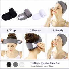 3-Piece Stretchable Spa Facial Headband – Makeup Shower Bath Sport Towel Wrap