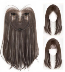 6″x6.3″Front Lace Women Black/Brown Highlight Synthetic Hair Topper Clip in 16″