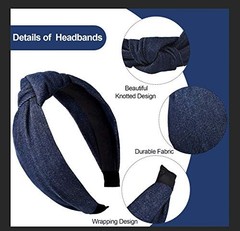 3 Pieces Jean Denim Headband Knot Headband For Women Hair Band Elastic Knotted B