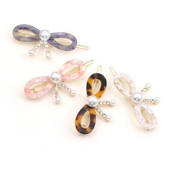Ladies pearl wedding special occasion hair barrette clip bowknot (q)