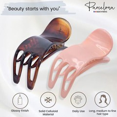 Parcelona French Simply Bear Paw Medium 3” Cellulose Set of 2 Hair Claw Clips