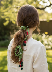 Handmade Green Color Pom-Pom Thread Hair String