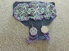 Prison Native-made Teal Purple Beaded Barrette Hair Clip & Earrings Set