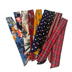 Bendable Wire Hair Tie Headband Scarf Retro Floral Polka Dot Plaid Ponytail Wrap
