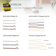 U Shaped Hair Pins Black Assorted Size, Small Long U Bobby Pin for Bun Bunheads