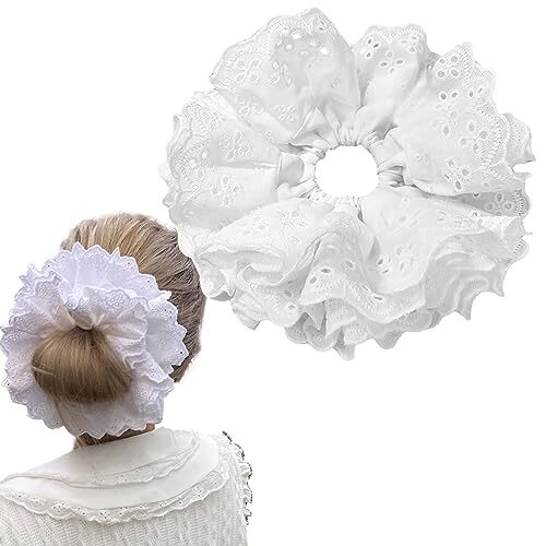 Large Lace Scrunchies, Elastic Hair Ties Ropes, Ponytail Holder Hair White