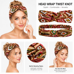 6 PCS Women’s Bohemian Aztec Print Knotted Headbands Tribal Stretch Head Wraps