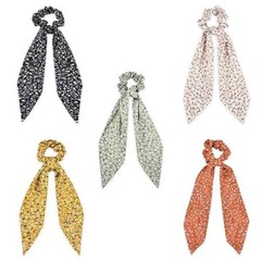 5-Piece Chiffon Bowknot Hair Ties, Elegant Hair Scarf Scrunchies Classic Floral