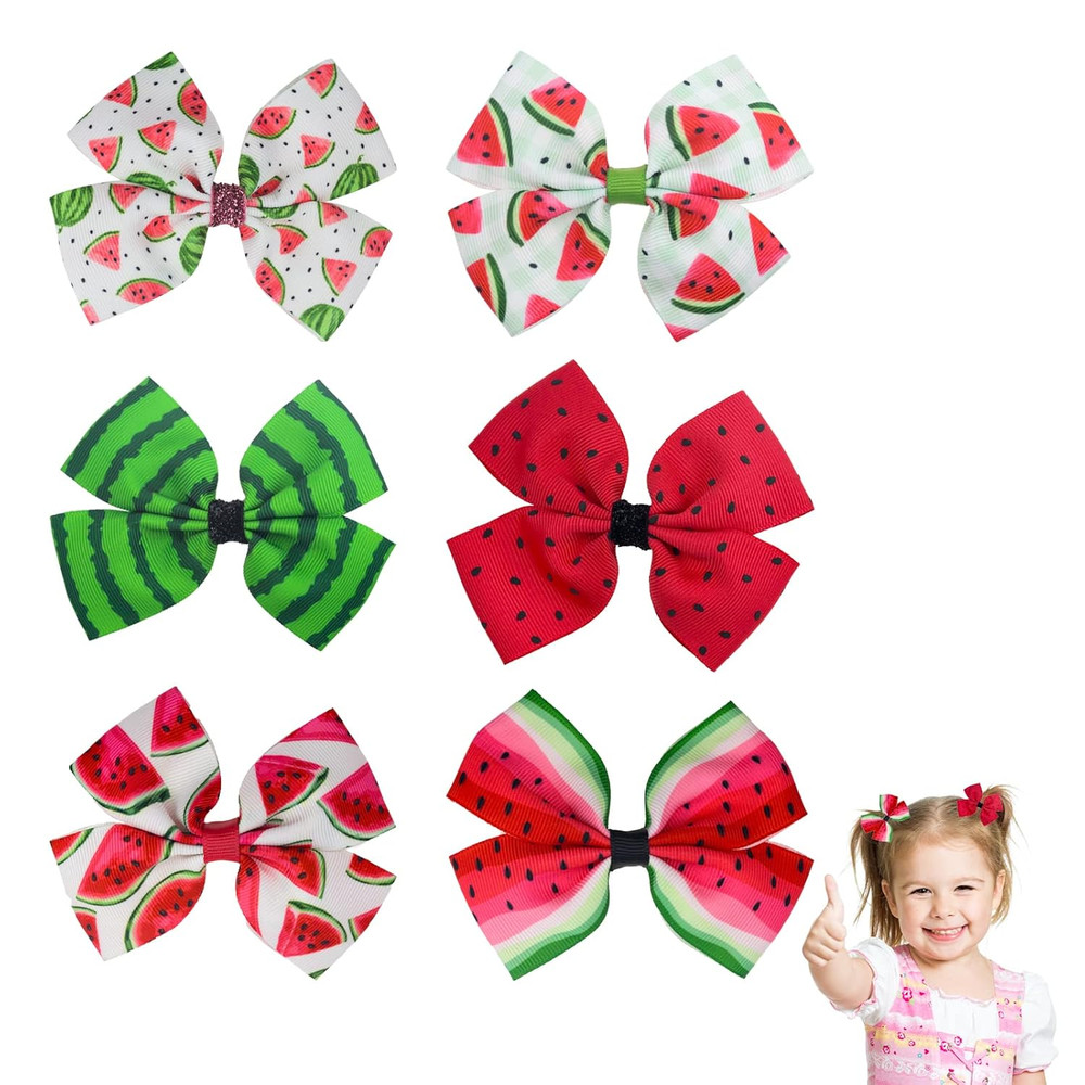 6 PACK Watermelon Bow Hair Clips Fruit Accessories for Women Girls Hair