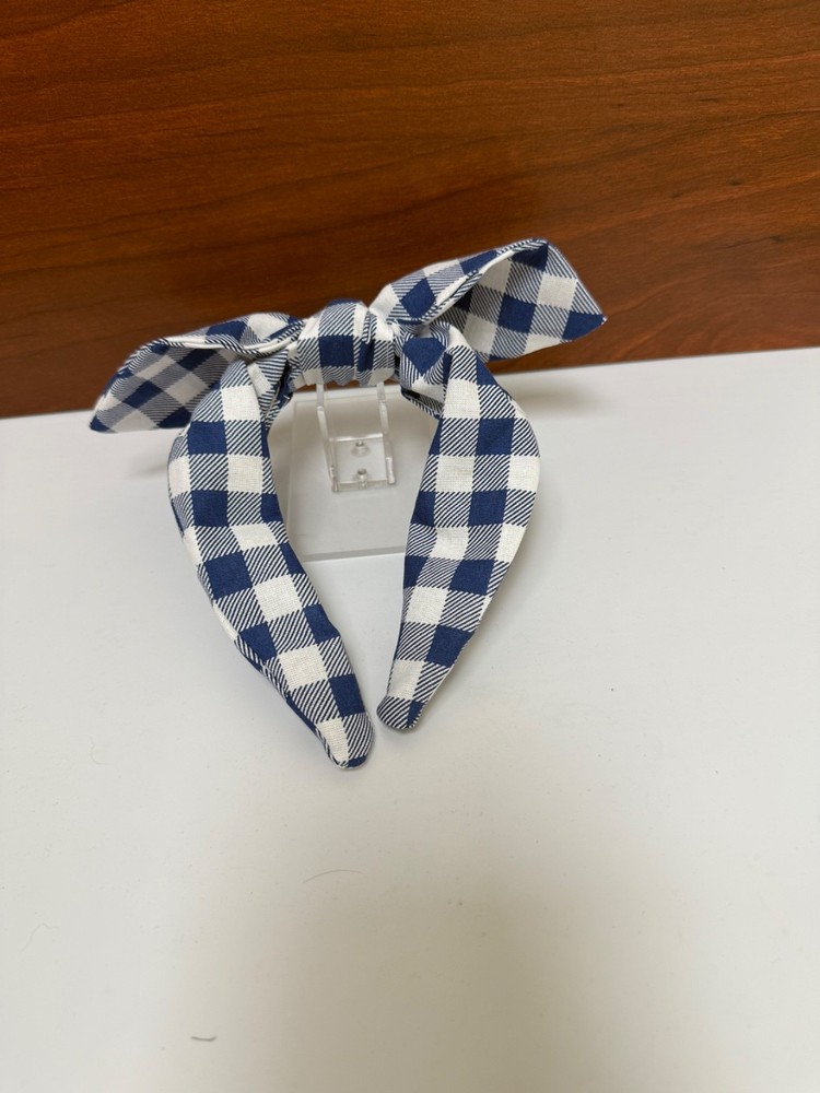 Navy and White Gingham Plaid Handmade Tie Knot Headband -Girls, Teens, Women