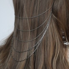 Silver Headband with Dangling Chains – Boho Festival Headpiece, Metal Hair Chain