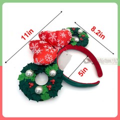 Disney` Parks Holiday Wreath Bow Red Green Mickey Mouse Ears Christmas Headband