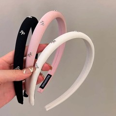 Korean Metal Bow Headband for Women Girl Vintage Elegant Solid Color Fabric