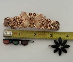 Hair Barrettes Lucite & Rhinestone Butterefly, Black Flower,Small Bar w/Stones