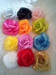 Lot of 12 Satin Rose Flower Hair Clip Brooch Pins~Gold Pink Red Black Silver NEW