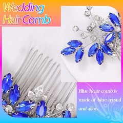 Crystal Bride Wedding Hair Comb Silver Leaf Bridal Accessories Rhinestone Blue