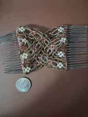 Beaded Faux Pearl Flower Metal Hair Comb Bronze, vintage